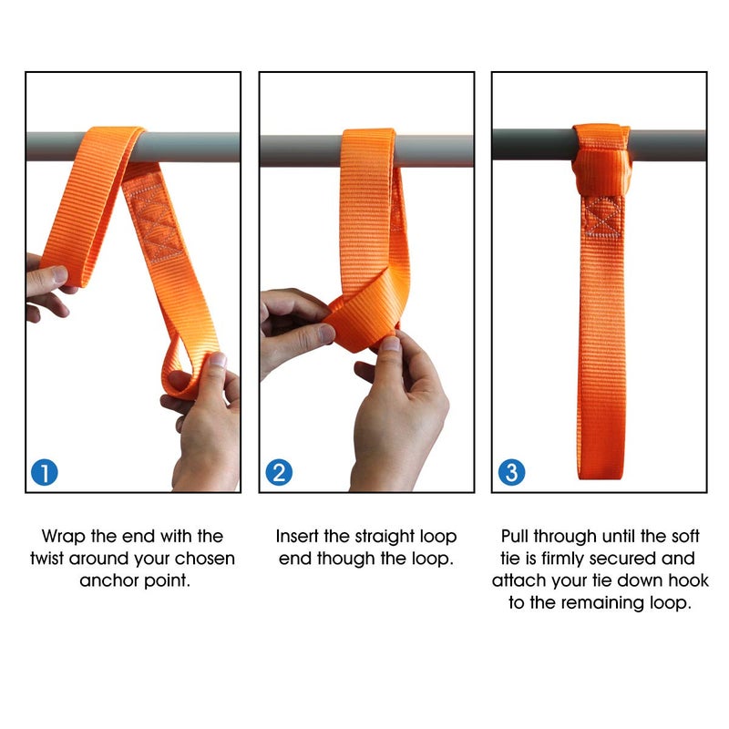 JCHL Soft Loops Tie Down Straps (4pk) 12,000lbs Max Strength 18"X1.7" Heavy Duty Motorcycle Tie Downs for use with Ratchet Strap - Secure Trailering of Motorcycles, Kayak, Jeep, ATV, UTV - Image 4